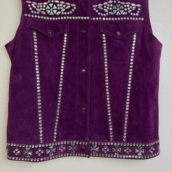 Cripple Creek Suede Vest Womens Medium Purple Cowgirl Western Rhinestones Bling - Picture 4 of 12